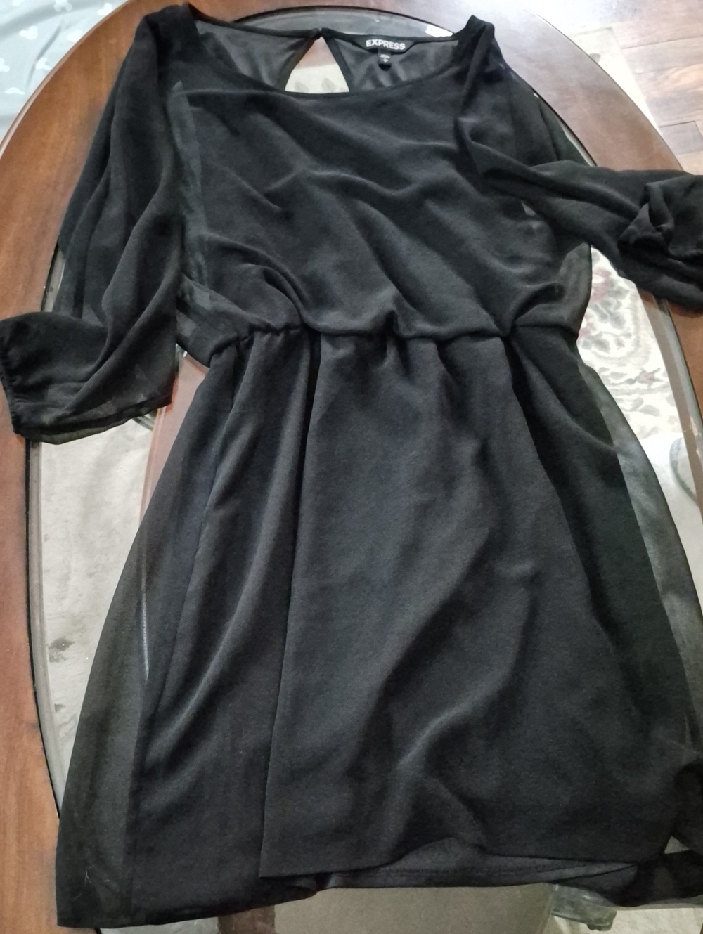 Express Black Long-Sleeve Sheer Overlay Dress